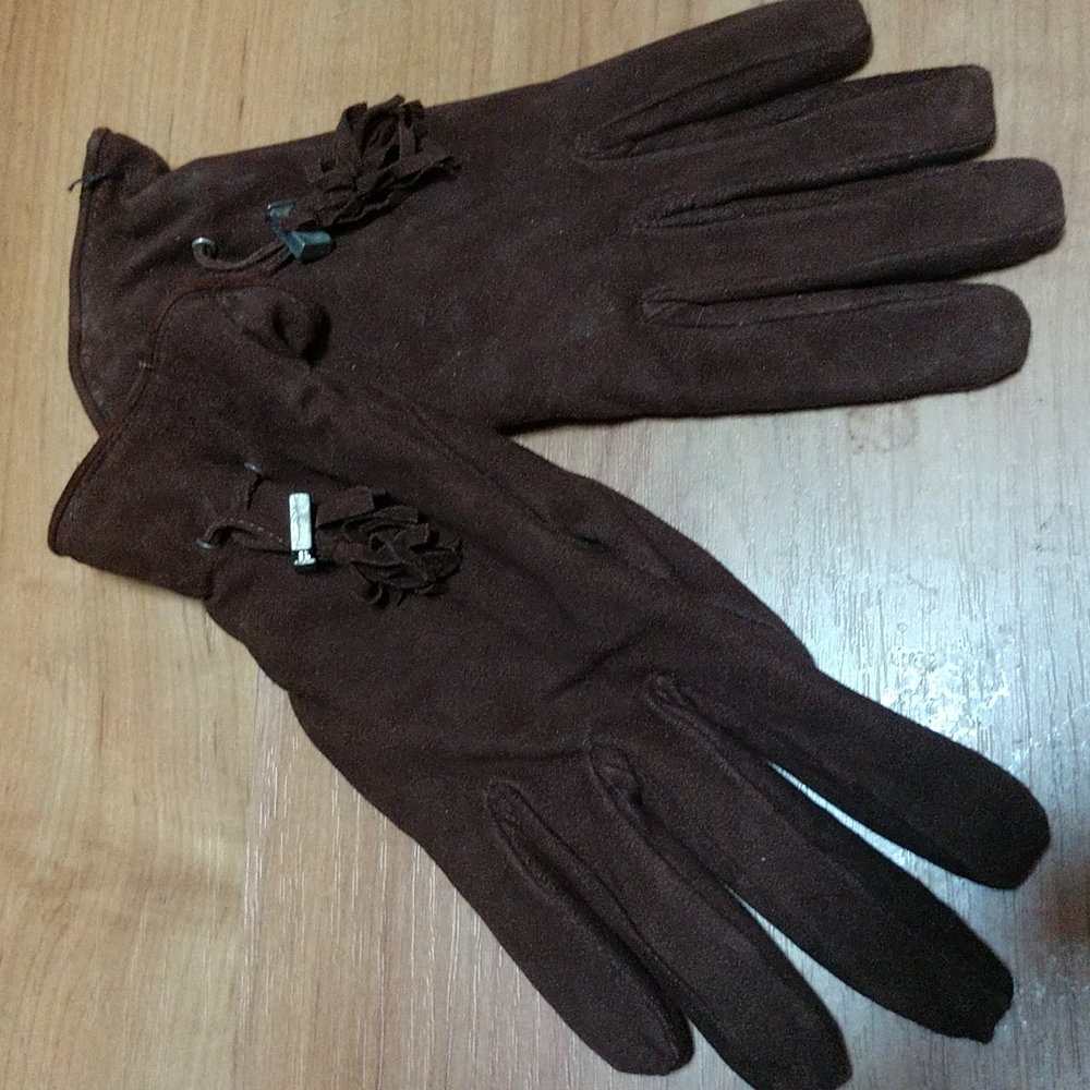 DOESKIN LEATHER Wool Lined Tasseled CHOCOLATE Gloves NWOT